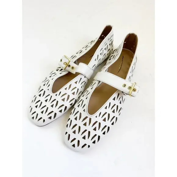Ann Taylor White Gold Perforated Buckle Ballet Flats - 9M - Picture 2 of 6